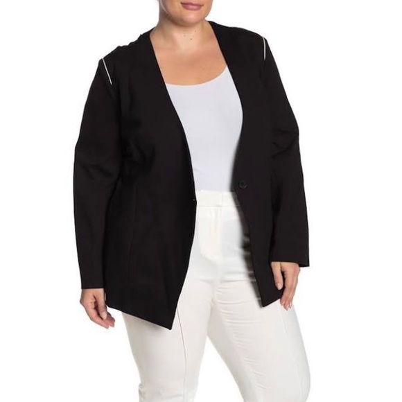 Amanda & Chelsea Black Piped Shoulder Ponte Blazer Jacket | 3X - Picture 6 of 6